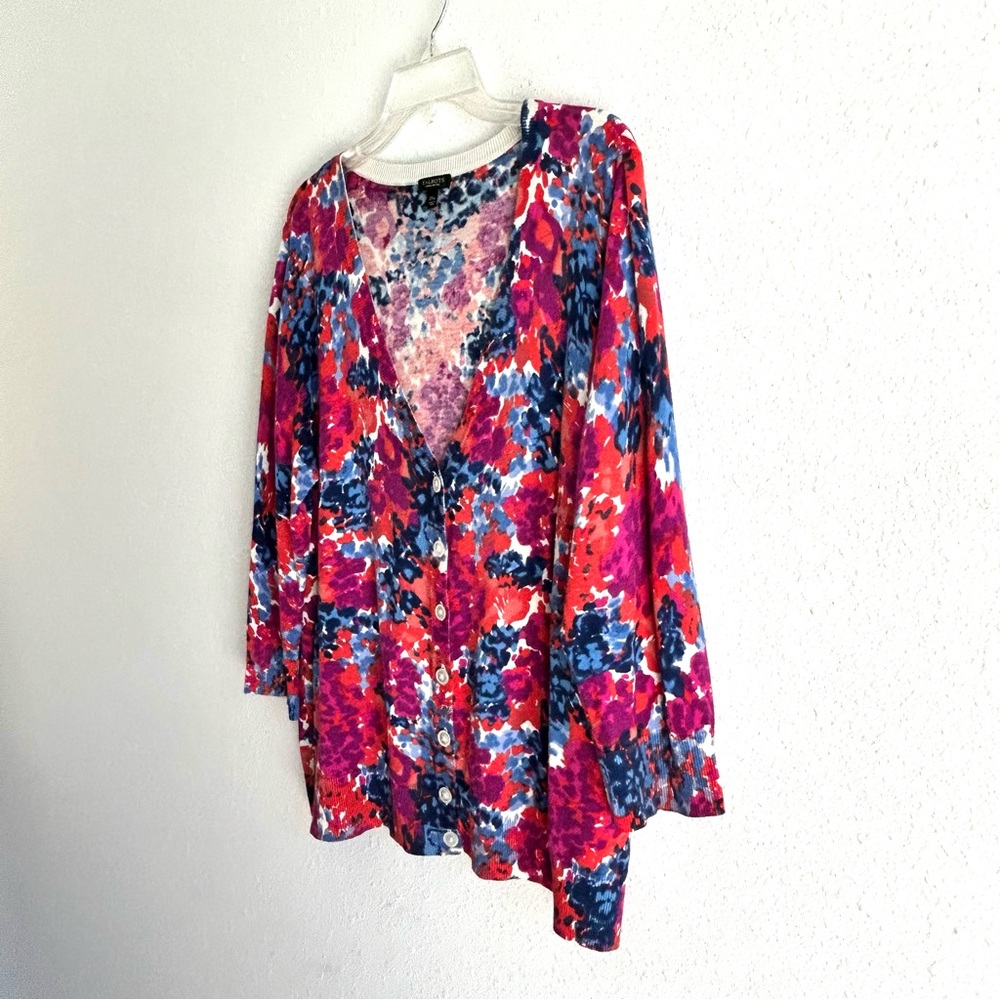 Talbots Floral Print Cardigan Sweater Women's Petite Plus Size 2X Red Blue - Picture 3 of 7